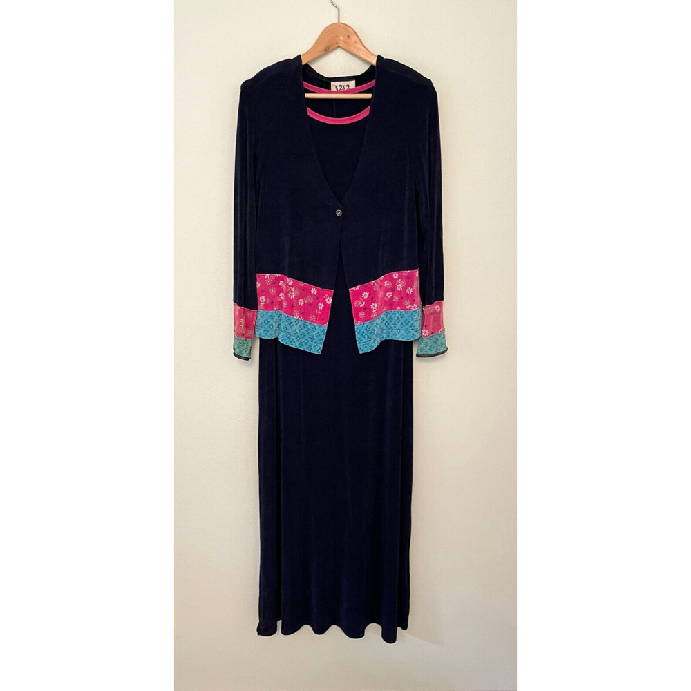 Vintage VeVe Women Dress Size 12 Mixed Media Slinky Boho Art to Wear 90s Y2K